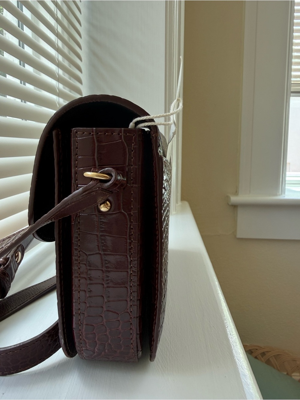 Sezane Milo Classic Bag in Chocolate Crocodile Print - Picture 12 of 16